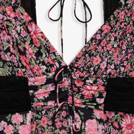 Ruffled Floral Print Half Sleeve Dress - MimiStylez