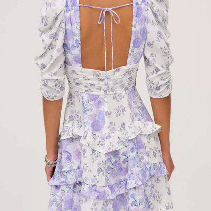 Ruffled Floral Print Half Sleeve Dress - MimiStylez