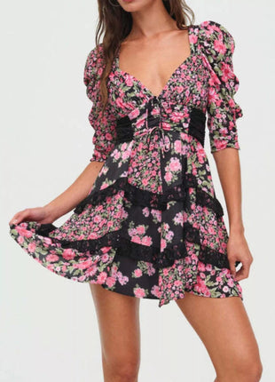 Ruffled Floral Print Half Sleeve Dress - MimiStylez