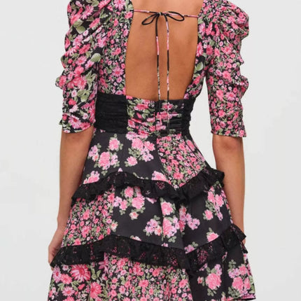 Ruffled Floral Print Half Sleeve Dress - MimiStylez