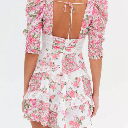 Ruffled Floral Print Half Sleeve Dress - MimiStylez