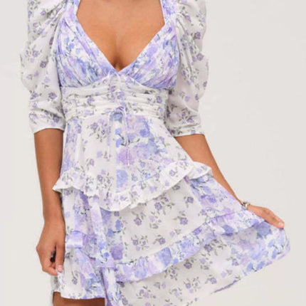 Ruffled Floral Print Half Sleeve Dress - MimiStylez