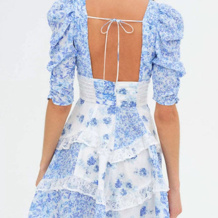 Ruffled Floral Print Half Sleeve Dress - MimiStylez