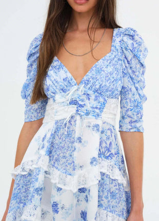 Ruffled Floral Print Half Sleeve Dress - MimiStylez