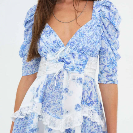 Ruffled Floral Print Half Sleeve Dress - MimiStylez