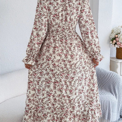 Ruffled Floral V - Neck Flounce Sleeve Dress - MimiStylez