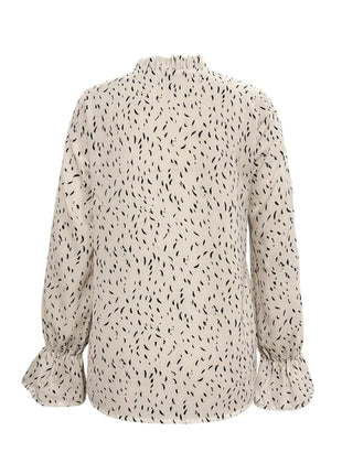 Ruffled Printed Tie Neck Long Sleeve Blouse - MimiStylez