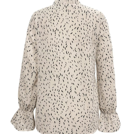 Ruffled Printed Tie Neck Long Sleeve Blouse - MimiStylez