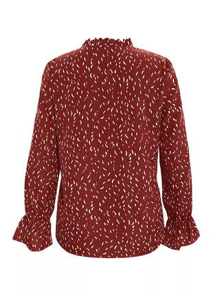 Ruffled Printed Tie Neck Long Sleeve Blouse - MimiStylez