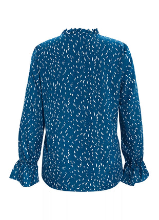 Ruffled Printed Tie Neck Long Sleeve Blouse - MimiStylez