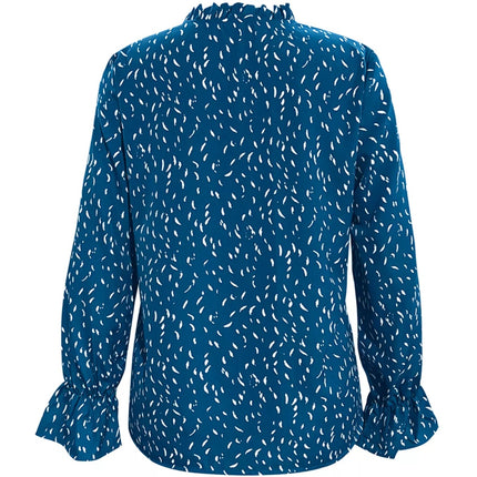 Ruffled Printed Tie Neck Long Sleeve Blouse - MimiStylez