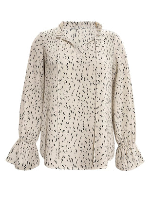 Ruffled Printed Tie Neck Long Sleeve Blouse - MimiStylez