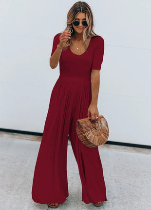 Scoop Neck Short Sleeve Jumpsuit - MimiStylez