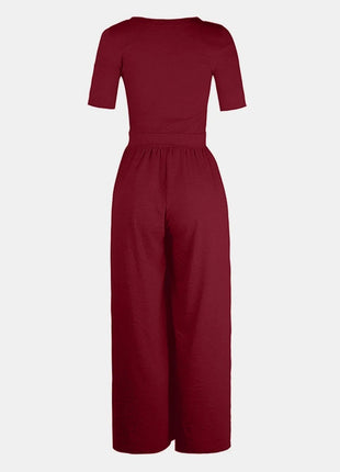 Scoop Neck Short Sleeve Jumpsuit - MimiStylez