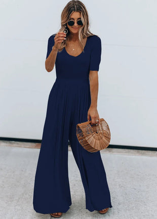 Scoop Neck Short Sleeve Jumpsuit - MimiStylez