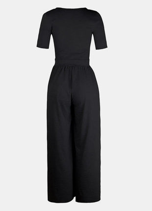 Scoop Neck Short Sleeve Jumpsuit - MimiStylez