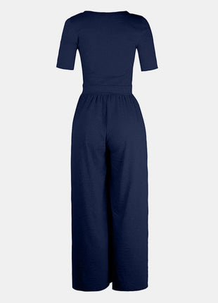 Scoop Neck Short Sleeve Jumpsuit - MimiStylez