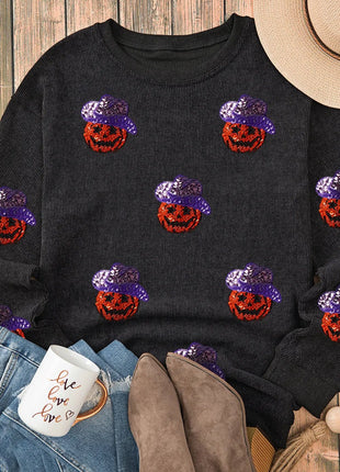 Sequin Pumpkin Long Sleeve Sweatshirt - MimiStylez
