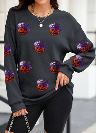 Sequin Pumpkin Long Sleeve Sweatshirt - MimiStylez