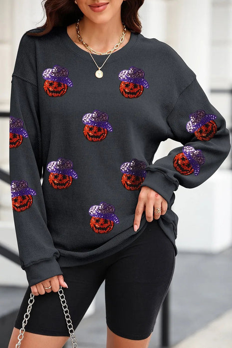 Sequin Pumpkin Long Sleeve Sweatshirt - MimiStylez