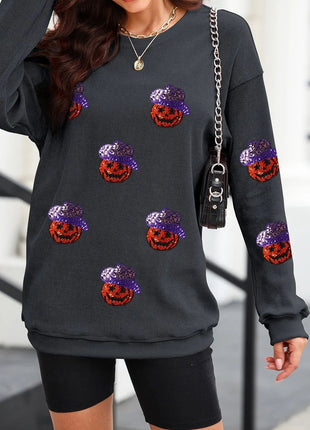 Sequin Pumpkin Long Sleeve Sweatshirt - MimiStylez