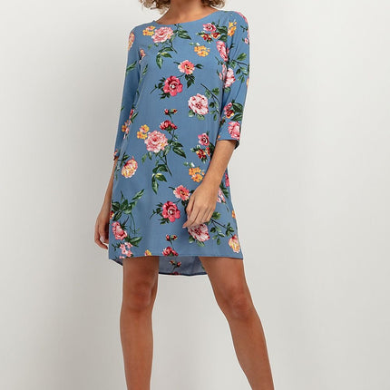 Simple Viscose Dress with Contrasting Back Pleat & Elbow Sleeves - MimiStylez