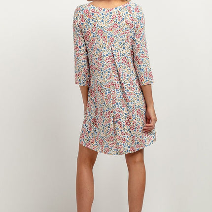 Simple Viscose Dress with Contrasting Back Pleat & Elbow Sleeves - MimiStylez