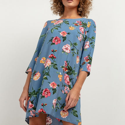 Simple Viscose Dress with Contrasting Back Pleat & Elbow Sleeves - MimiStylez