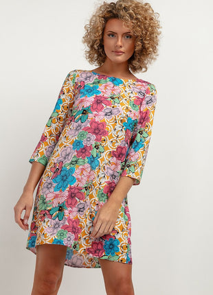 Simple Viscose Dress with Contrasting Back Pleat & Elbow Sleeves - MimiStylez