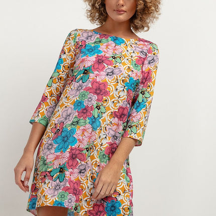 Simple Viscose Dress with Contrasting Back Pleat & Elbow Sleeves - MimiStylez