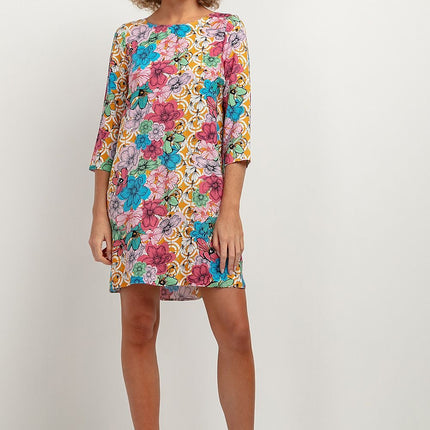Simple Viscose Dress with Contrasting Back Pleat & Elbow Sleeves - MimiStylez
