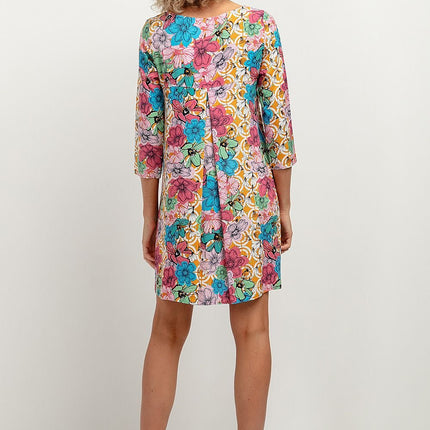 Simple Viscose Dress with Contrasting Back Pleat & Elbow Sleeves - MimiStylez