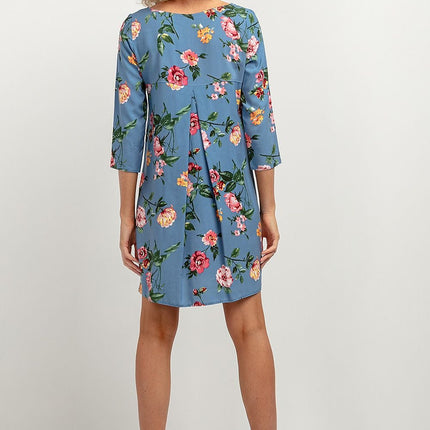Simple Viscose Dress with Contrasting Back Pleat & Elbow Sleeves - MimiStylez