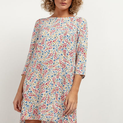 Simple Viscose Dress with Contrasting Back Pleat & Elbow Sleeves - MimiStylez