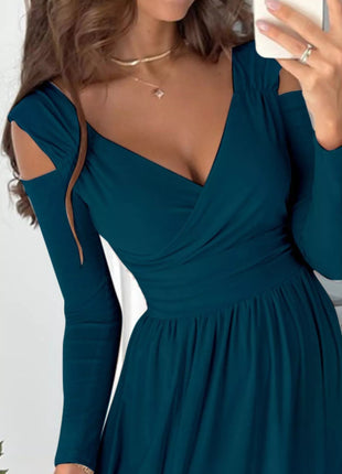 Slit Surplice Cold Shoulder Maxi Dress - MimiStylez