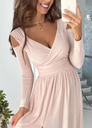 Slit Surplice Cold Shoulder Maxi Dress - MimiStylez