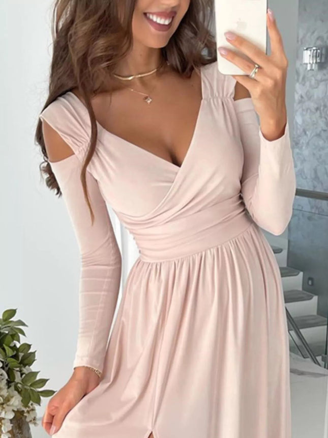 Slit Surplice Cold Shoulder Maxi Dress - MimiStylez