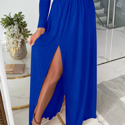Slit Surplice Cold Shoulder Maxi Dress - MimiStylez