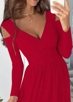 Slit Surplice Cold Shoulder Maxi Dress - MimiStylez