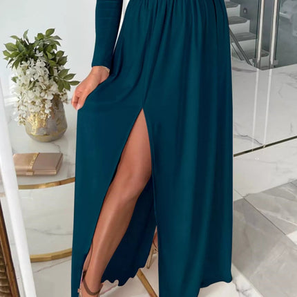 Slit Surplice Cold Shoulder Maxi Dress - MimiStylez