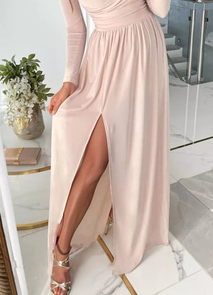 Slit Surplice Cold Shoulder Maxi Dress - MimiStylez