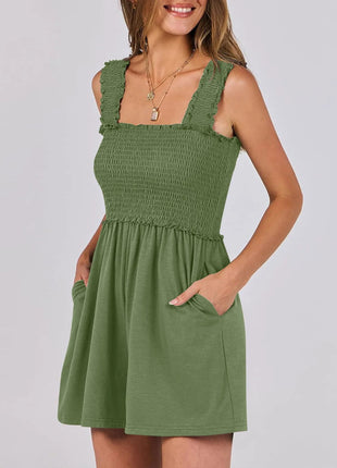 Smocked Square Neck Sleeveless Romper - MimiStylez