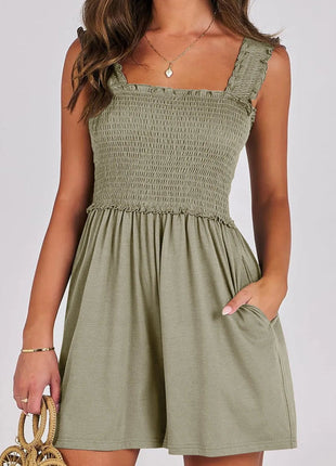 Smocked Square Neck Sleeveless Romper - MimiStylez