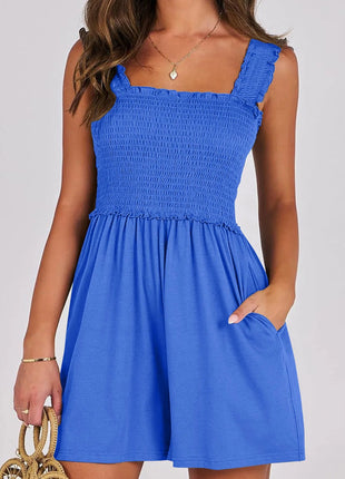 Smocked Square Neck Sleeveless Romper - MimiStylez