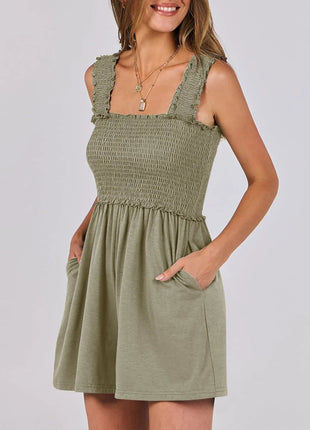 Smocked Square Neck Sleeveless Romper - MimiStylez