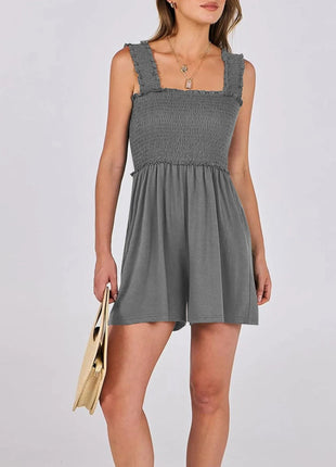 Smocked Square Neck Sleeveless Romper - MimiStylez