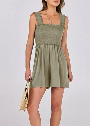 Smocked Square Neck Sleeveless Romper - MimiStylez