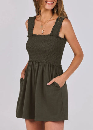 Smocked Square Neck Sleeveless Romper - MimiStylez