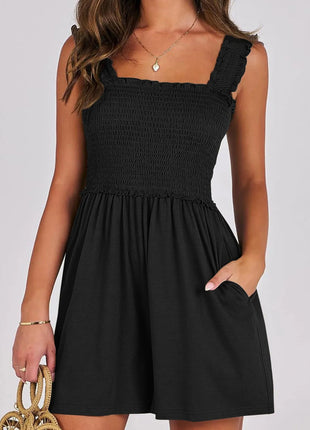 Smocked Square Neck Sleeveless Romper - MimiStylez