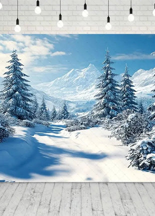Snow Scene White Forest Art Style Backdrop Background Winter Christmas Backdrop - MimiStylez